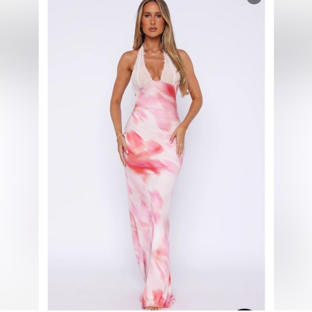 White Fox Boutique Pink and White Maxi Dress